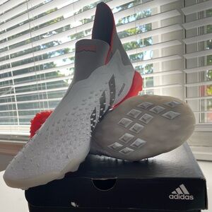 Adidas Predator Freak + Turf Shoes - White/MetallicIron/SolarRed - 10.5